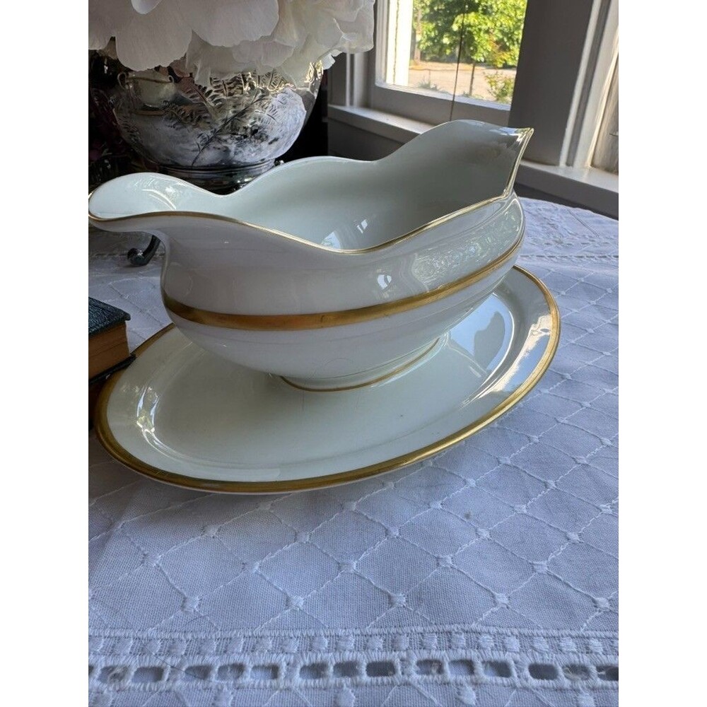 EAMAG Schönwald Bavaria the Empire Porcelain Gravy Boat Underplate Gold Gilt - Picture 6 of 16